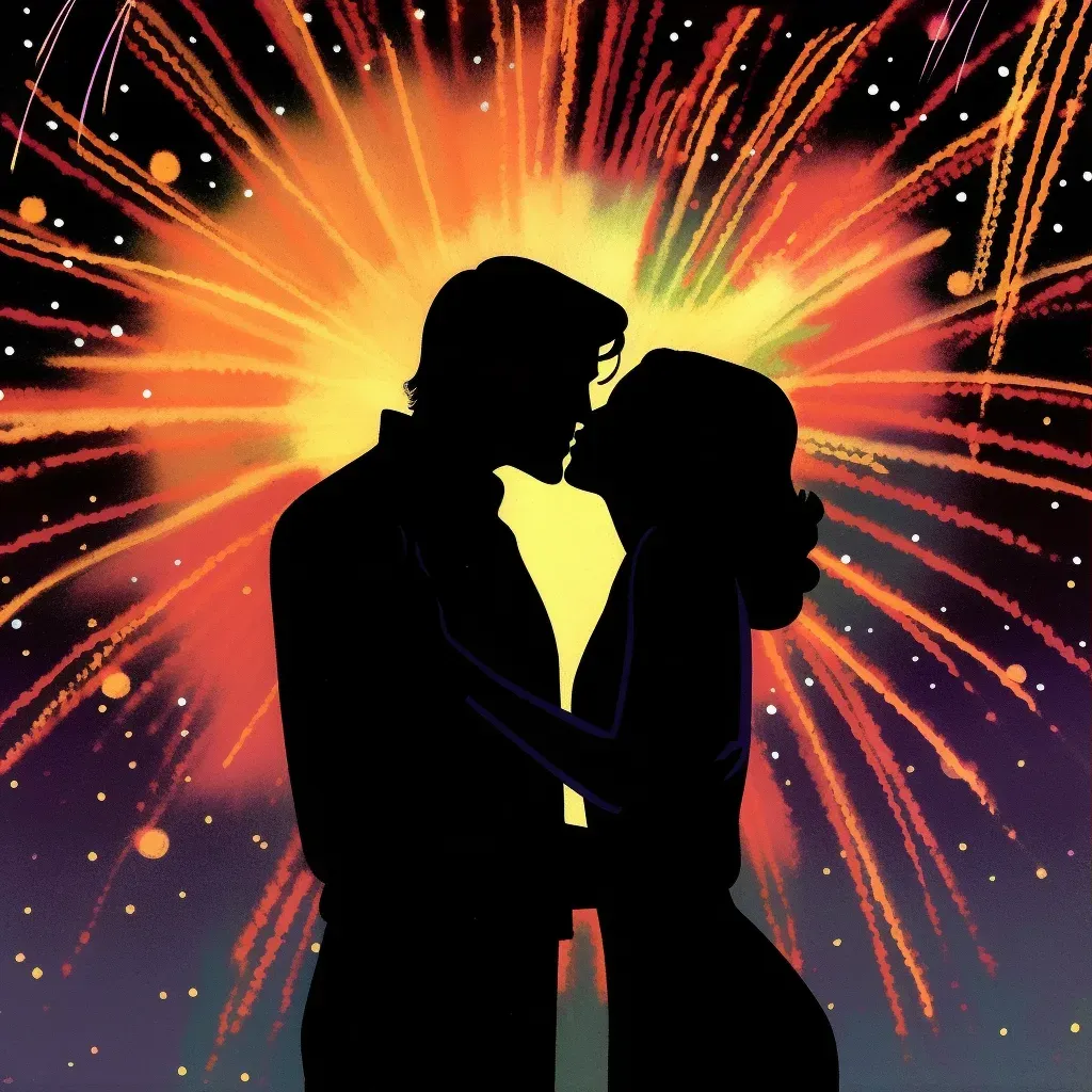 Image of a kiss under fireworks display, illuminating the night - Image 3