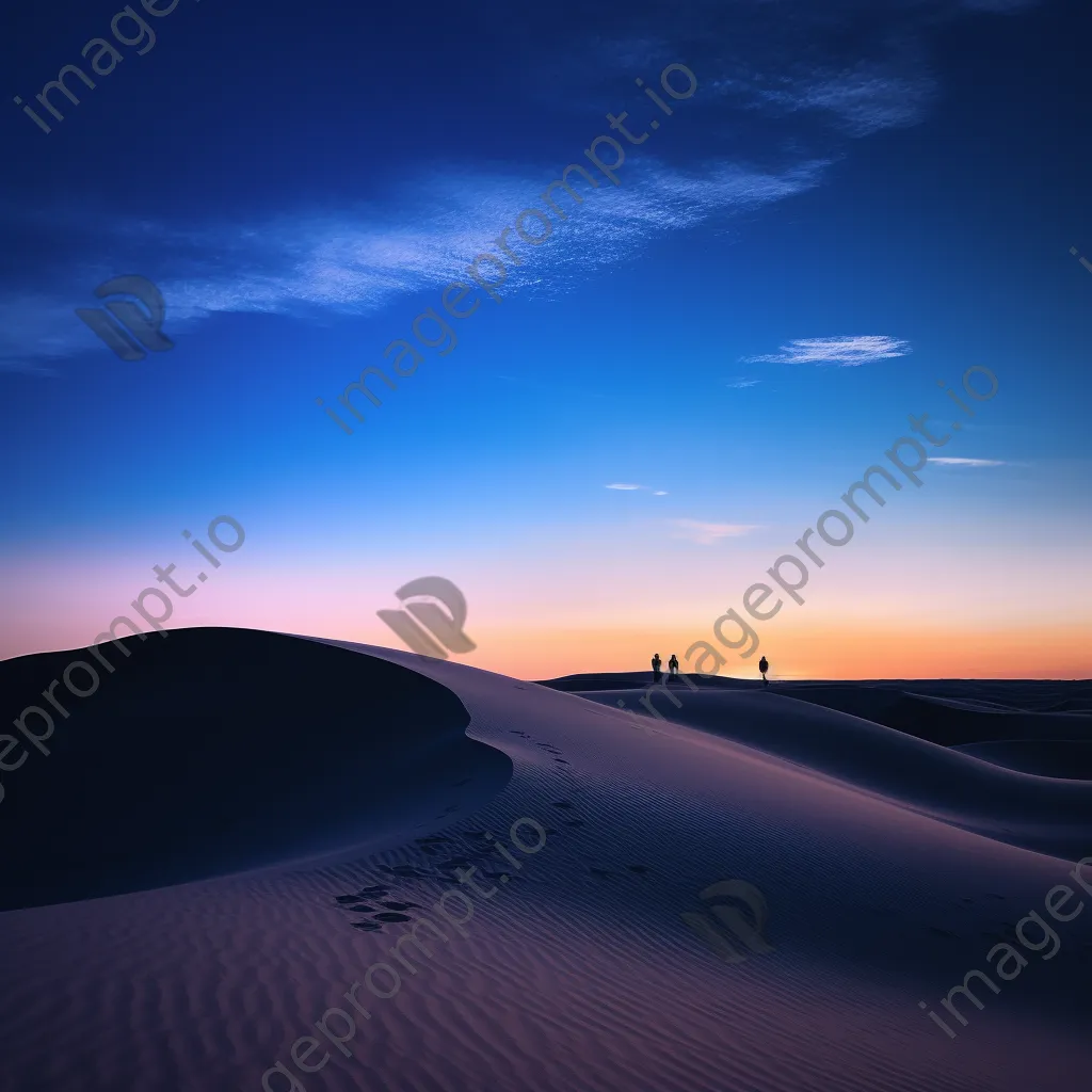 Silhouettes of people wandering through sand dunes at twilight - Image 3