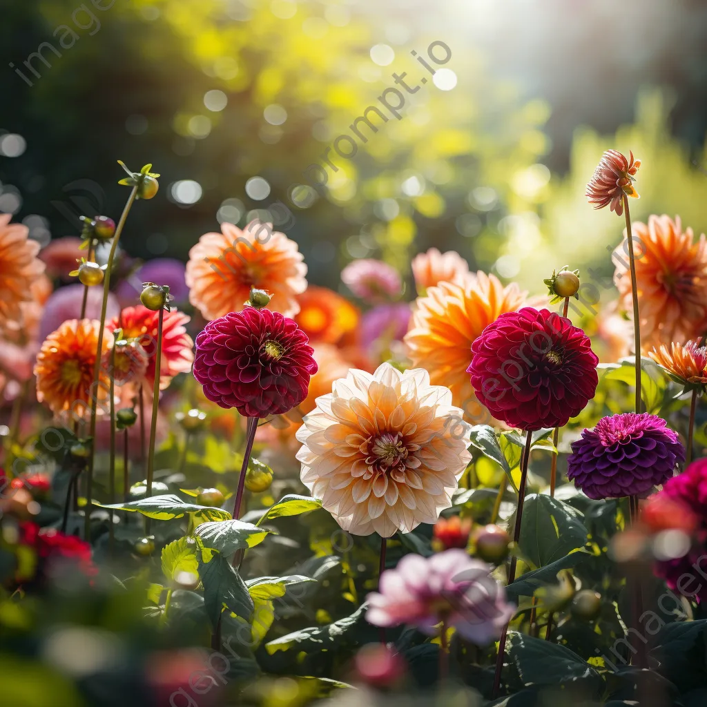 Bright dahlias and zinnias in a sunny garden. - Image 3