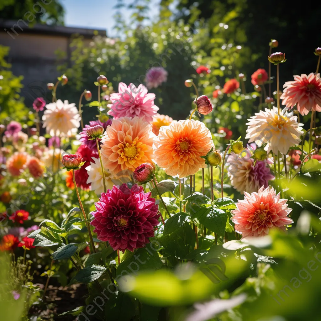 Bright dahlias and zinnias in a sunny garden. - Image 4