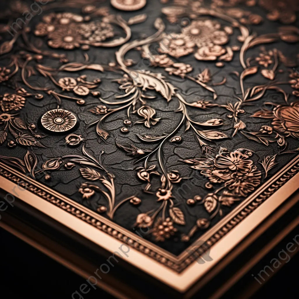 Close-up of intricate copper engravings on a textured surface - Image 2