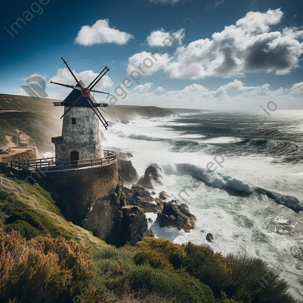 Traditional windmill on cliffs in Portugal - Image 1