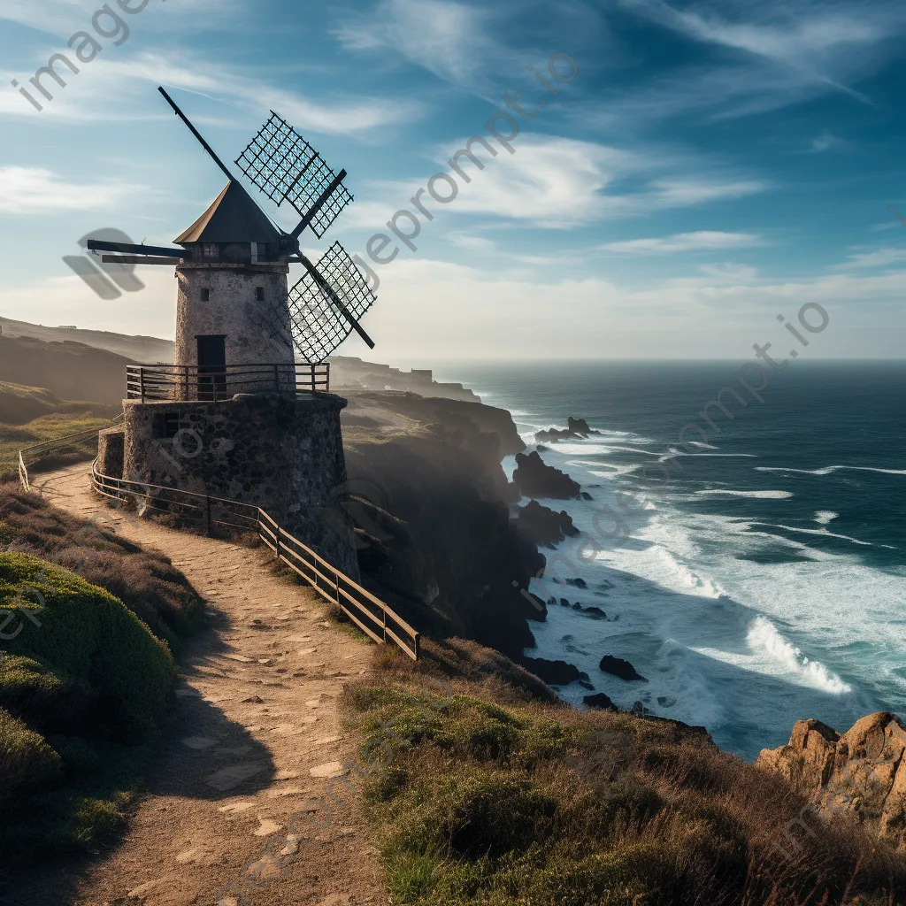 Traditional windmill on cliffs in Portugal - Image 2