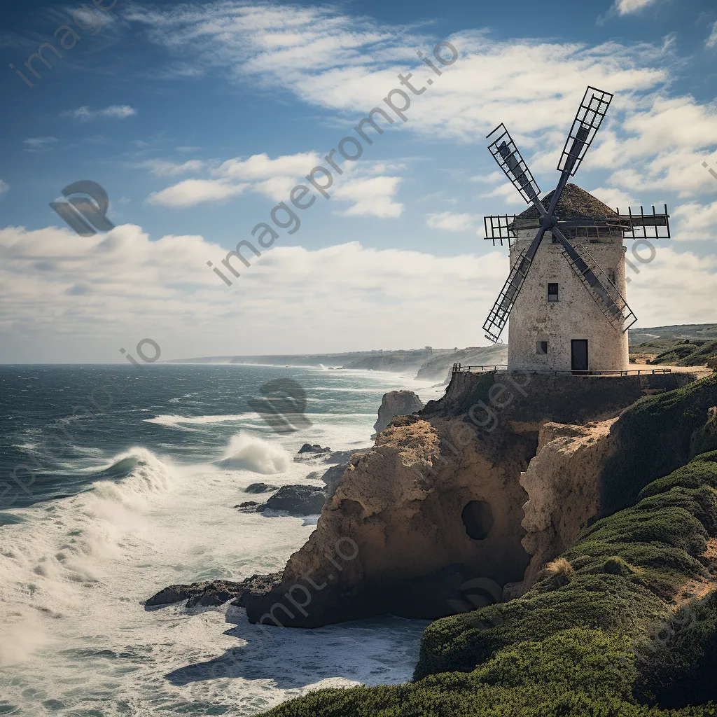 Traditional windmill on cliffs in Portugal - Image 3