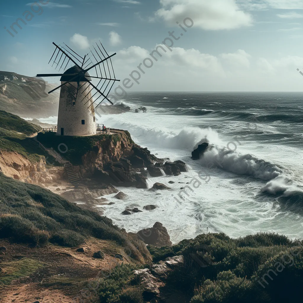 Traditional windmill on cliffs in Portugal - Image 4