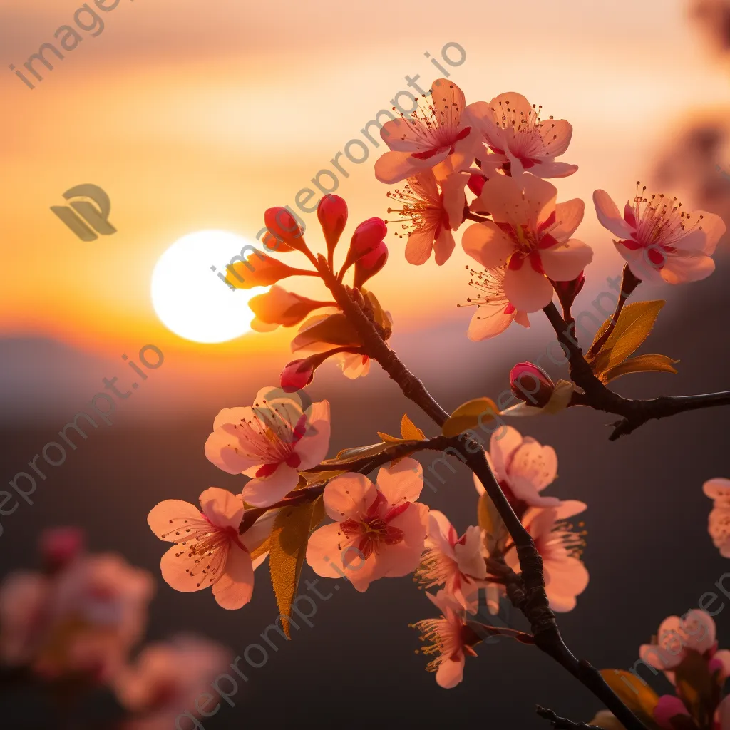 Silhouette of cherry blossoms against sunset - Image 4