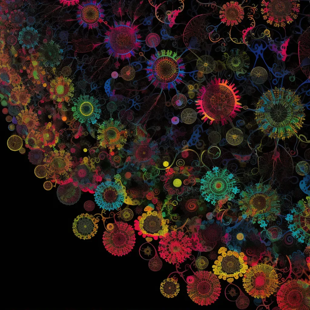 Collection of bright, multi-colored fractal patterns on a black background - Image 1