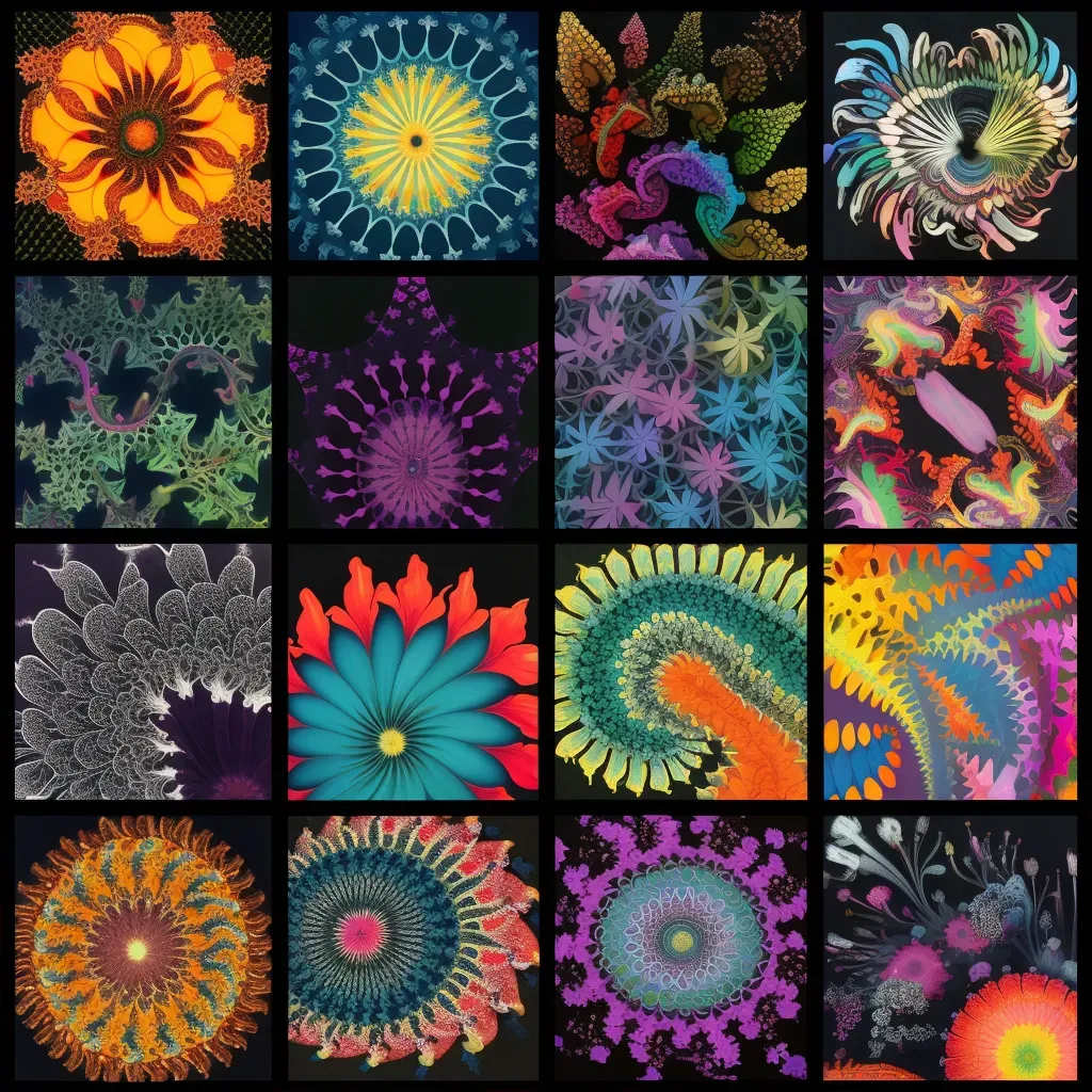 Collection of bright, multi-colored fractal patterns on a black background - Image 2