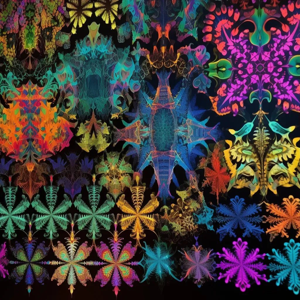 Collection of bright, multi-colored fractal patterns on a black background - Image 3