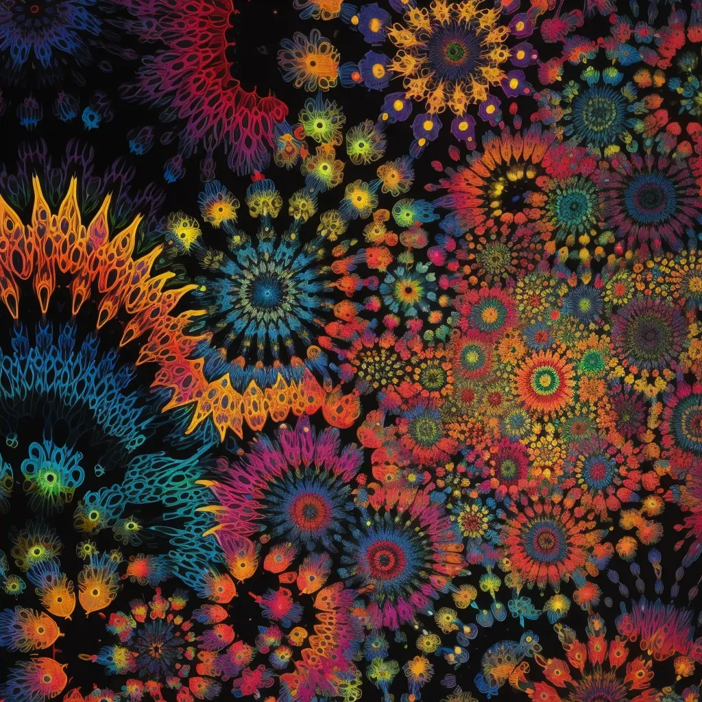 Collection of bright, multi-colored fractal patterns on a black background - Image 4