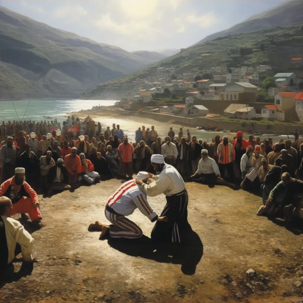 Image of a traditional Turkish oil wrestling match with two wrestlers locked in a struggle under the sun - Image 4