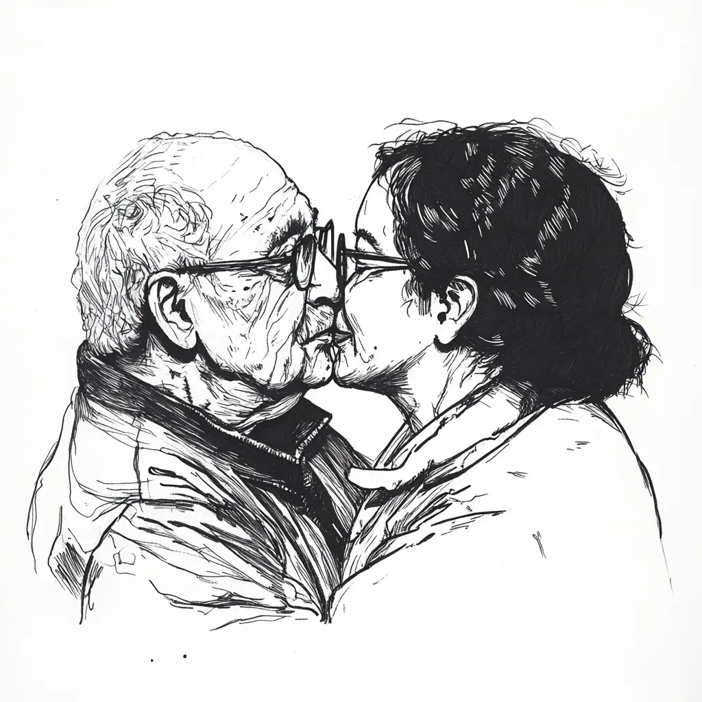 Minimalist ink drawing showing the love of grandparents sketched in soft strokes - Image 3