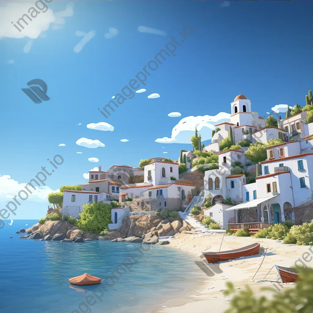 Simplistic low poly artwork of a sun-kissed Mediterranean coastal town - Image 3