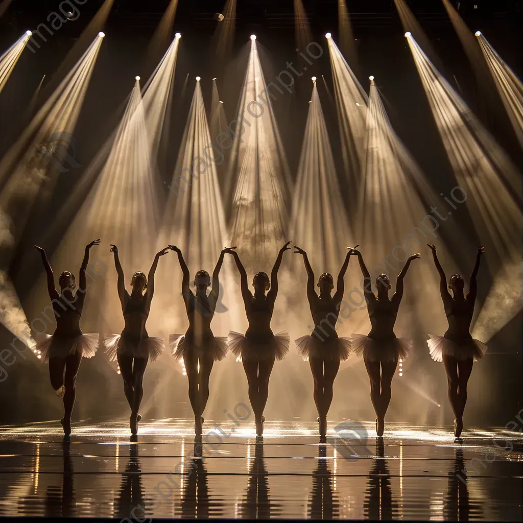 Symmetrical ballet dancers performing on stage with dramatic lighting - Image 1