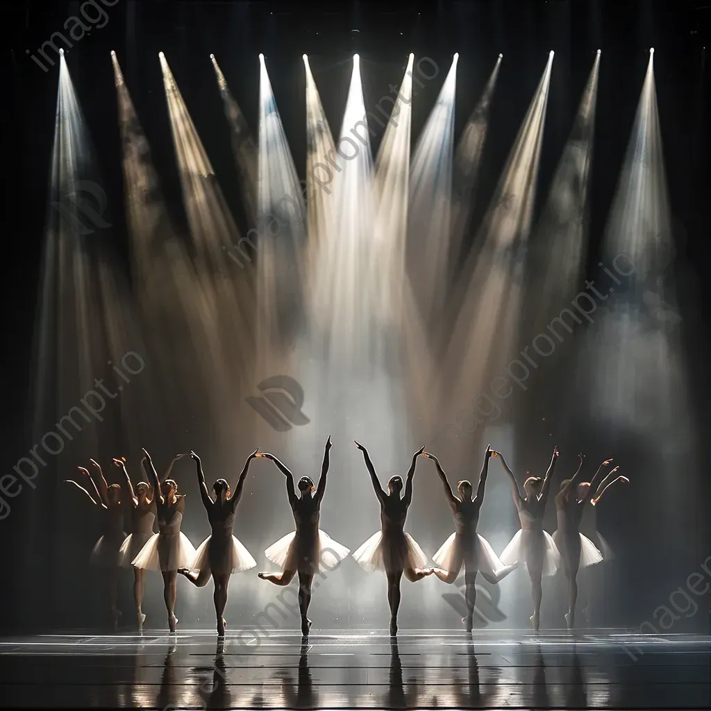 Symmetrical ballet dancers performing on stage with dramatic lighting - Image 3