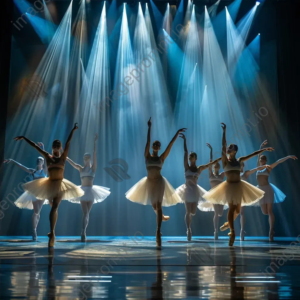 Symmetrical ballet dancers performing on stage with dramatic lighting - Image 4