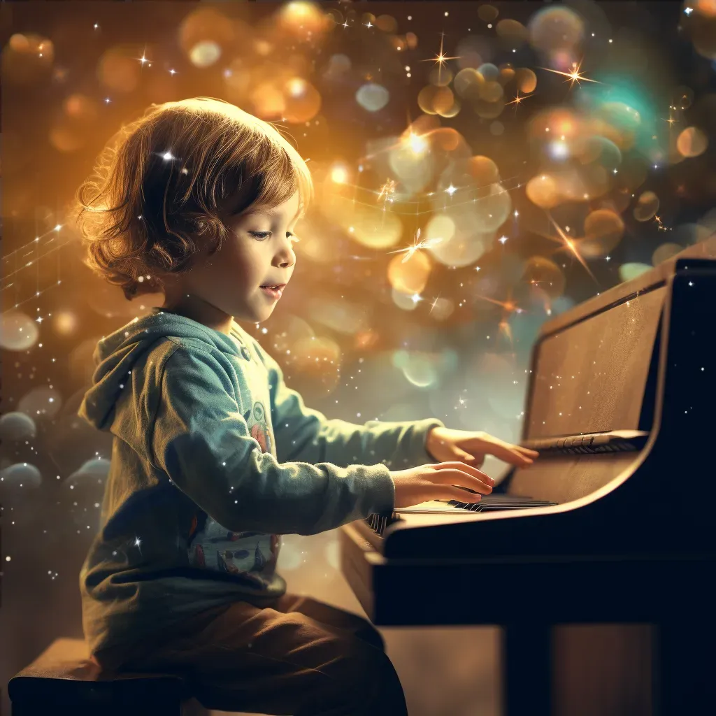 Image of a child playing the piano through a digital app with musical notes - Image 4