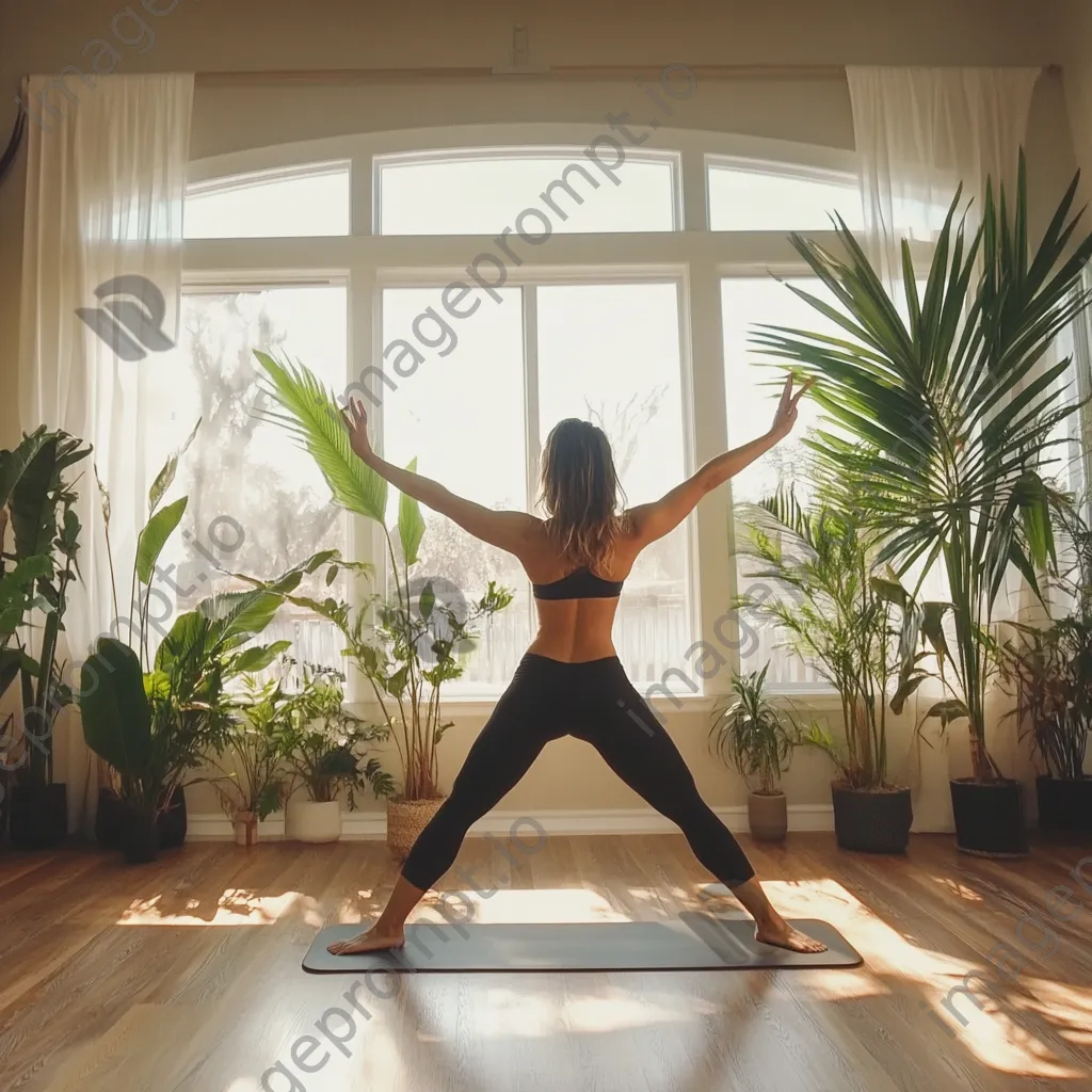 Woman stretching in a bright yoga studio. - Image 1