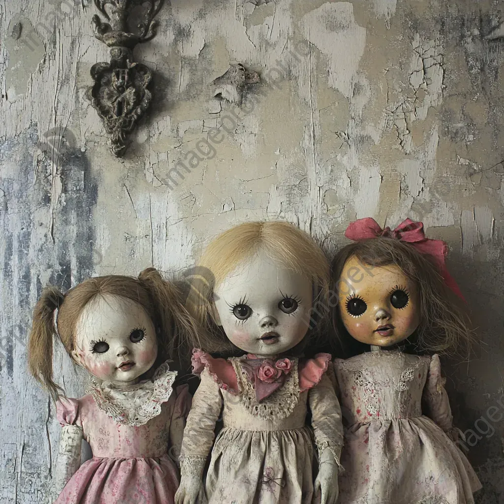 Pastel depiction of petrifying dolls in an abandoned nursery - Image 3