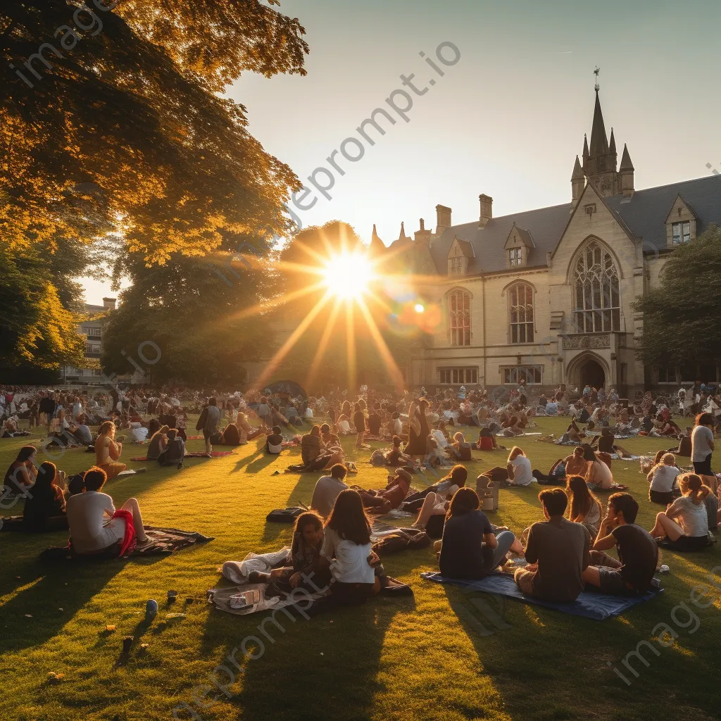 Students lounging and enjoying activities in a sunny campus quad. - Image 2