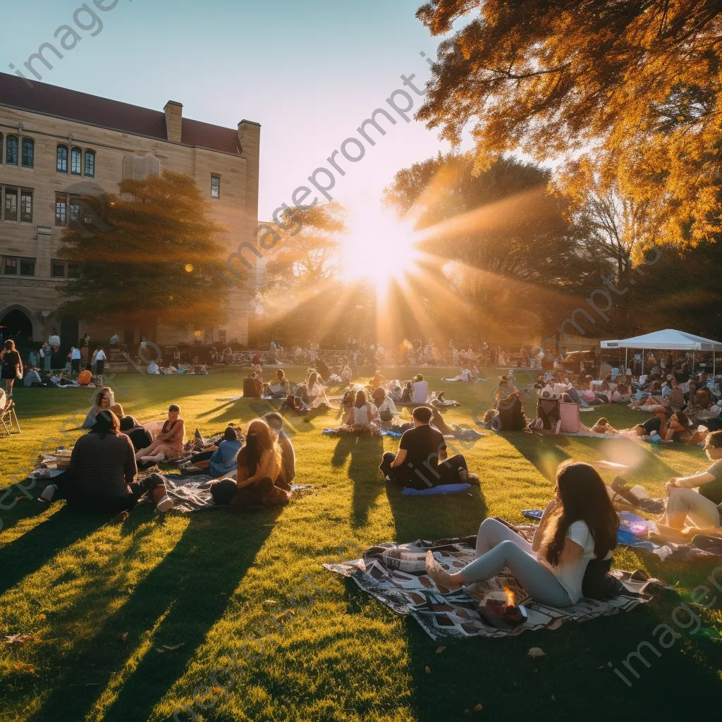 Students lounging and enjoying activities in a sunny campus quad. - Image 3