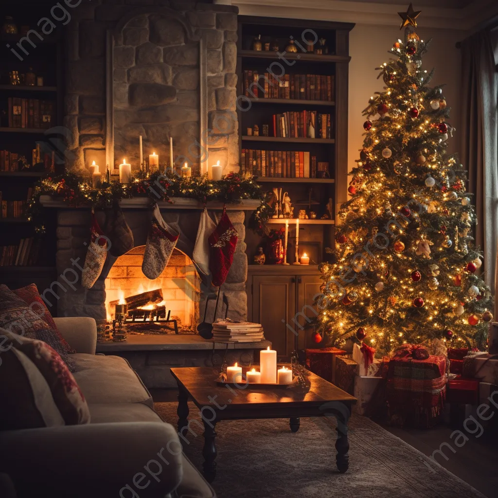 Cozy Christmas living room with a lit tree and decorations - Image 2