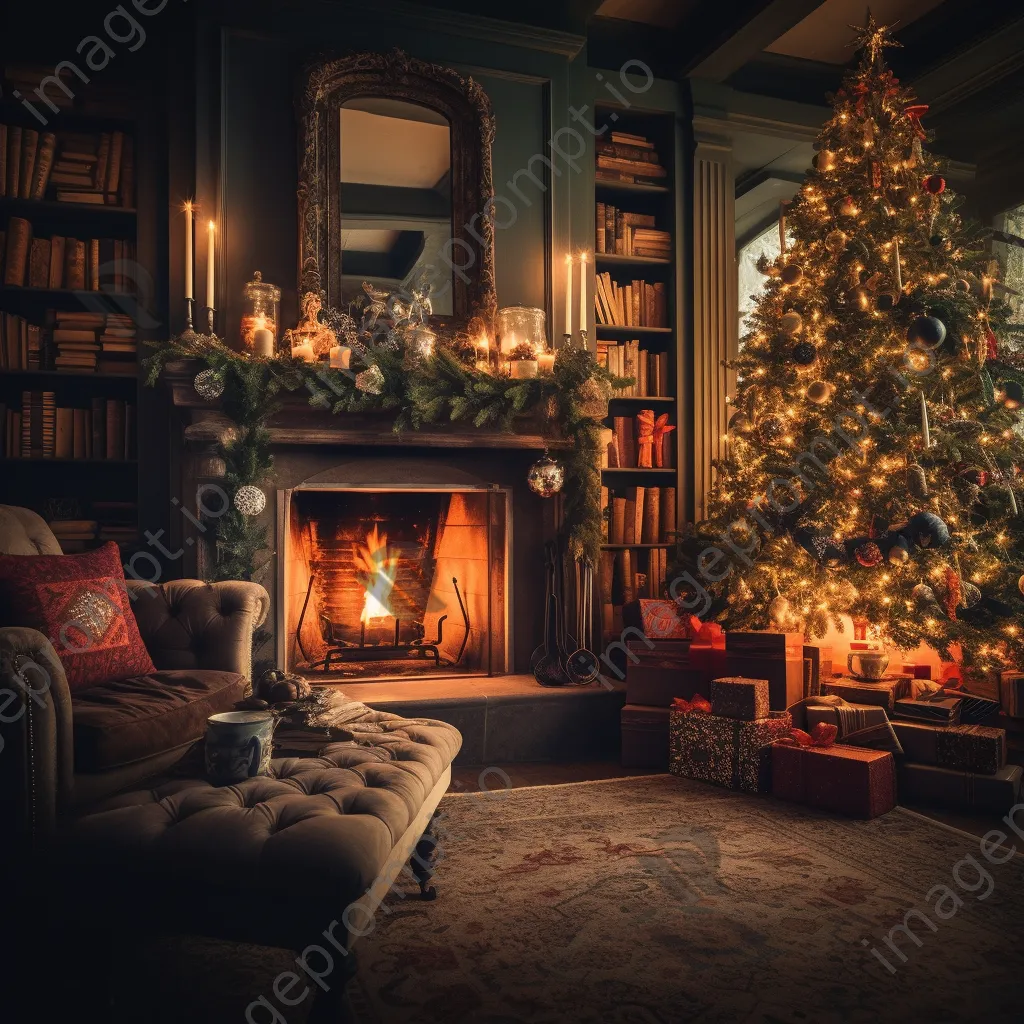 Cozy Christmas living room with a lit tree and decorations - Image 3