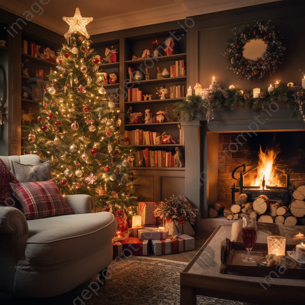 Cozy Christmas living room with a lit tree and decorations - Image 4