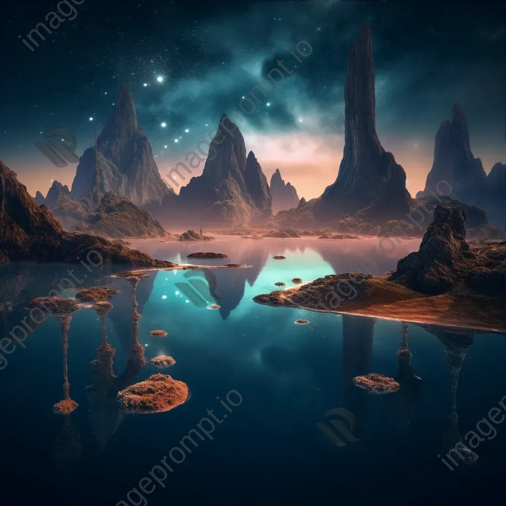 Surreal mountainscape at night with floating islands in the sky - Image 3