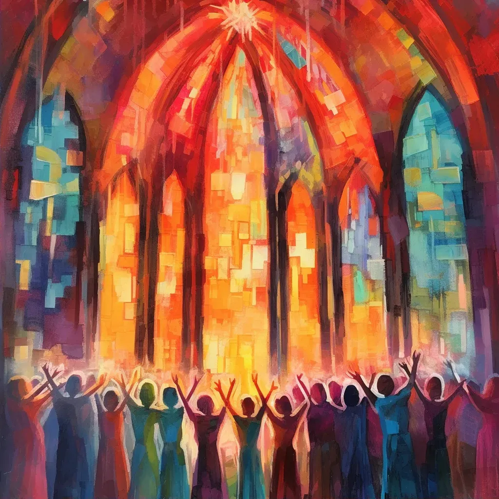 Choir singing in cathedral with vibrant stained glass colors - Image 2