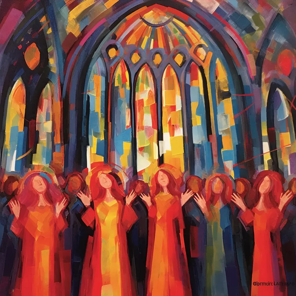 Choir singing in cathedral with vibrant stained glass colors - Image 3