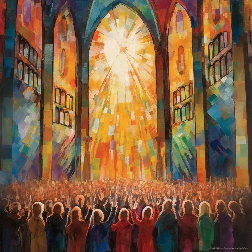 Choir singing in cathedral with vibrant stained glass colors - Image 4