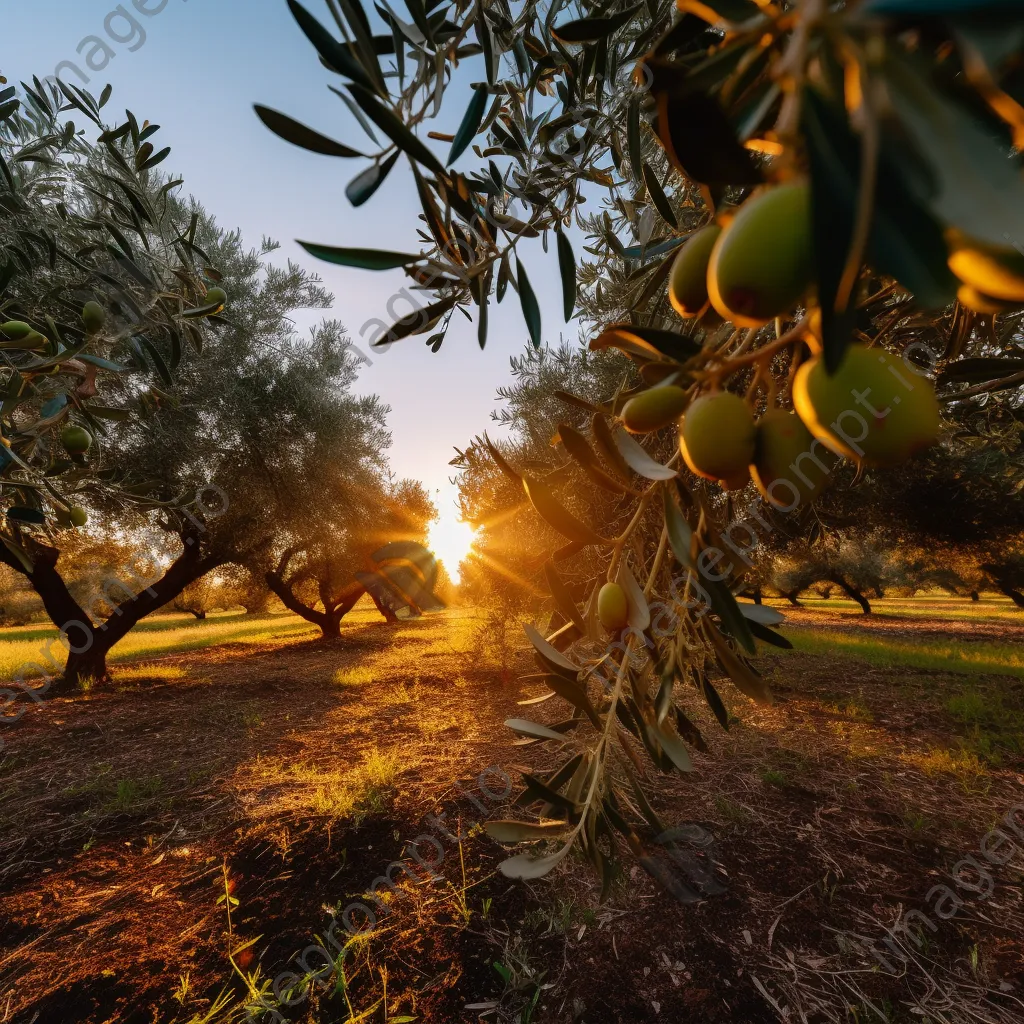 Serene olive orchard at dusk bathed in warm light. - Image 2