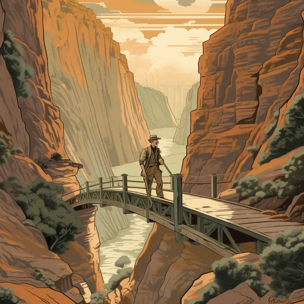 Explorer Crossing Canyon on Bridge - Image 3