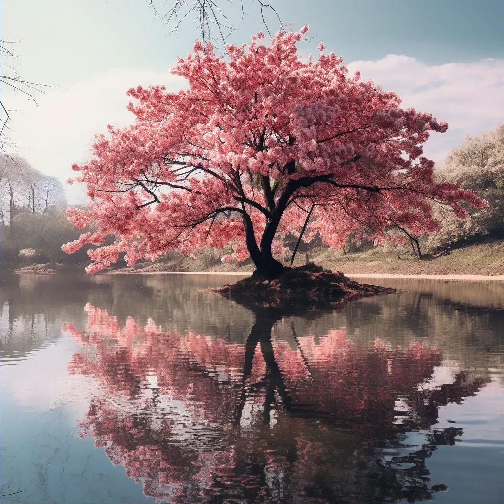 Cherry blossom tree beside a reflective pond - Image 2