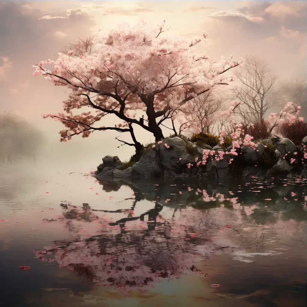 Cherry blossom tree beside a reflective pond - Image 3