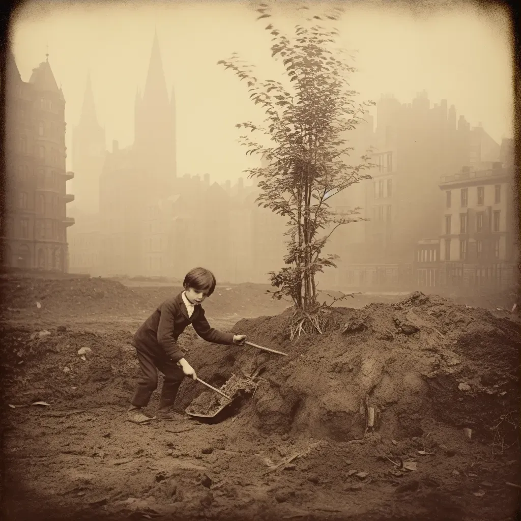 Child planting a tree in an urban park with skyscrapers in the background - Image 3