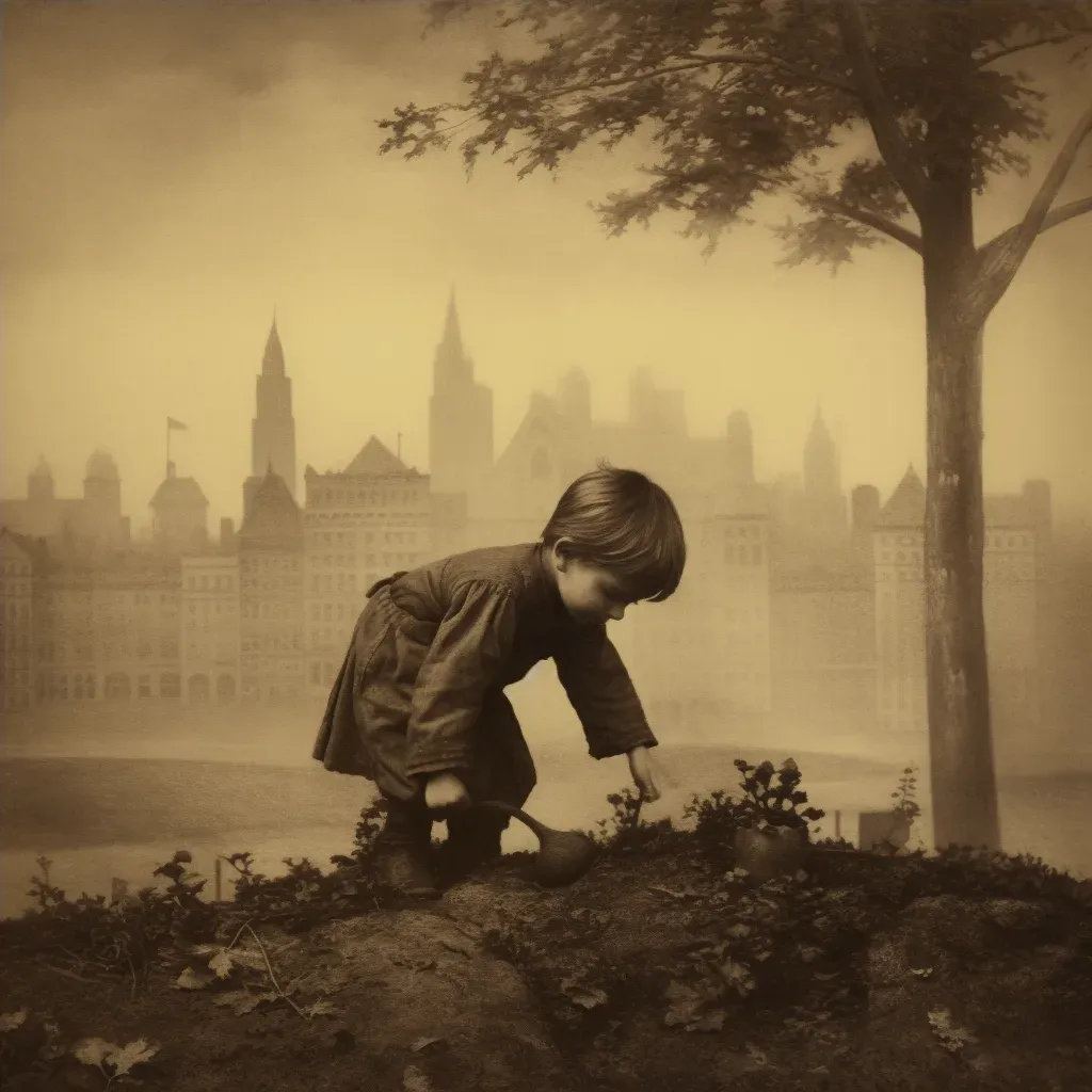 Child planting a tree in an urban park with skyscrapers in the background - Image 4