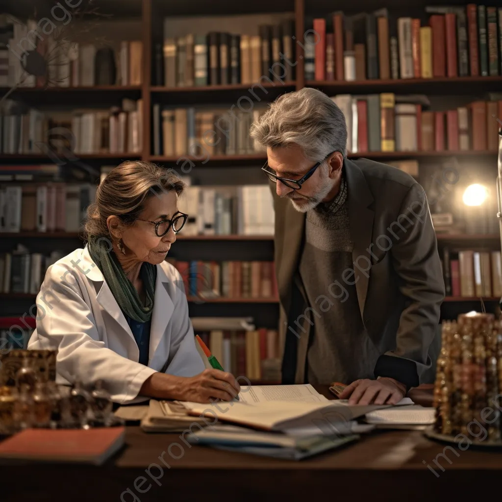 Elderly doctor consulting with middle-aged woman in office - Image 2