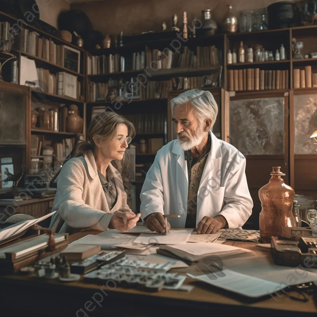 Elderly doctor consulting with middle-aged woman in office - Image 3