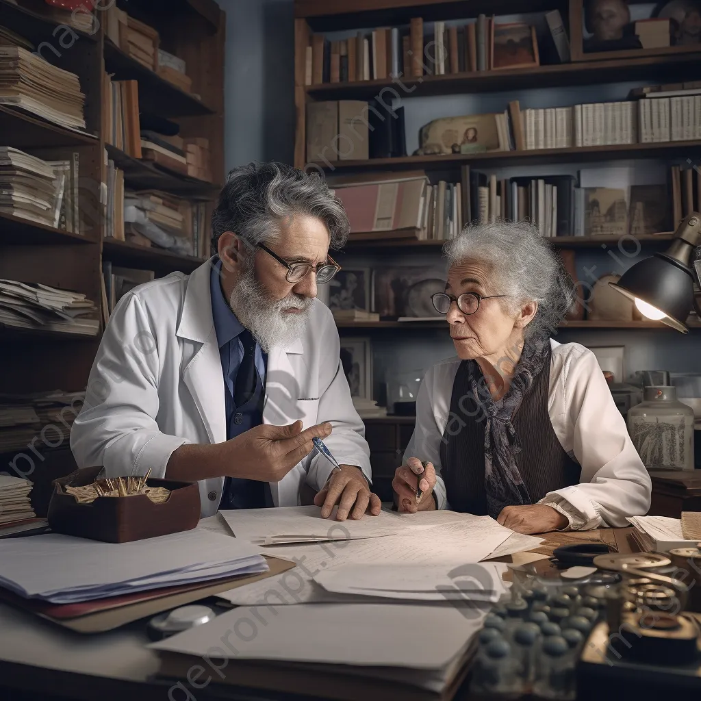 Elderly doctor consulting with middle-aged woman in office - Image 4