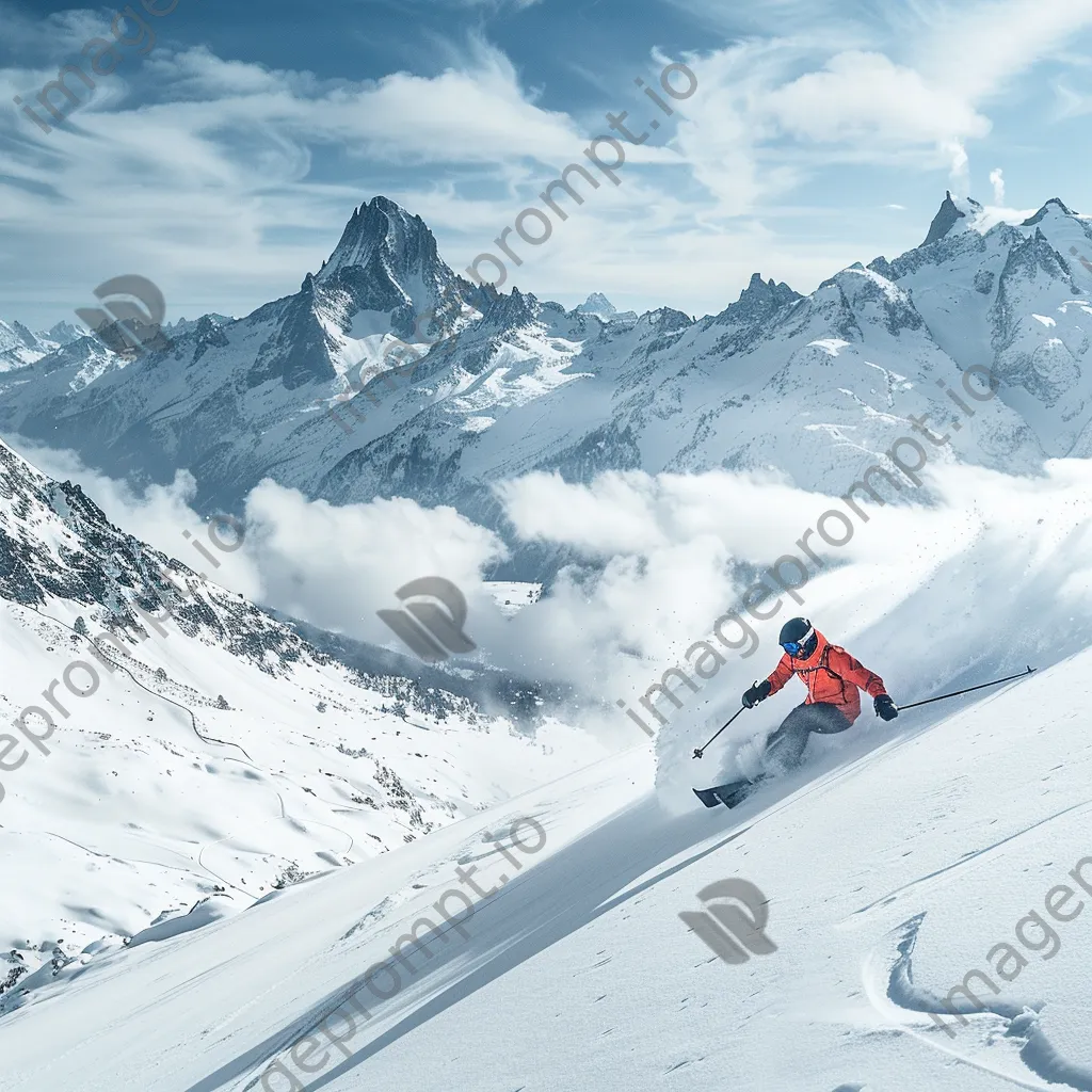 Skier expertly turning through freshly fallen powder snow - Image 4