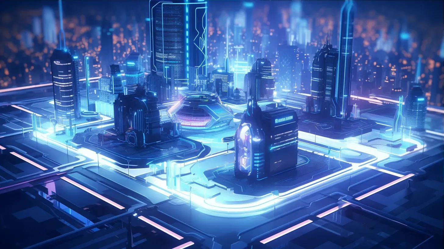 Isometric view of a low poly futuristic city at night - Image 3