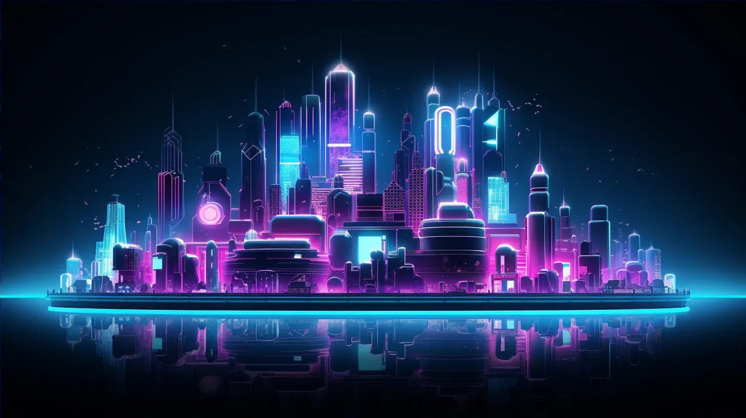 Isometric view of a low poly futuristic city at night - Image 4