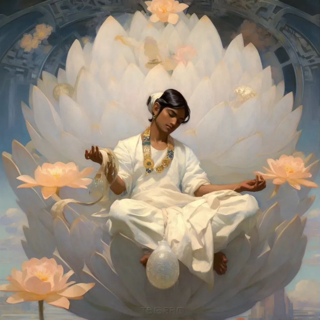 Image depicting Vishnu dreaming the universe with a cosmic lotus blooming - Image 1