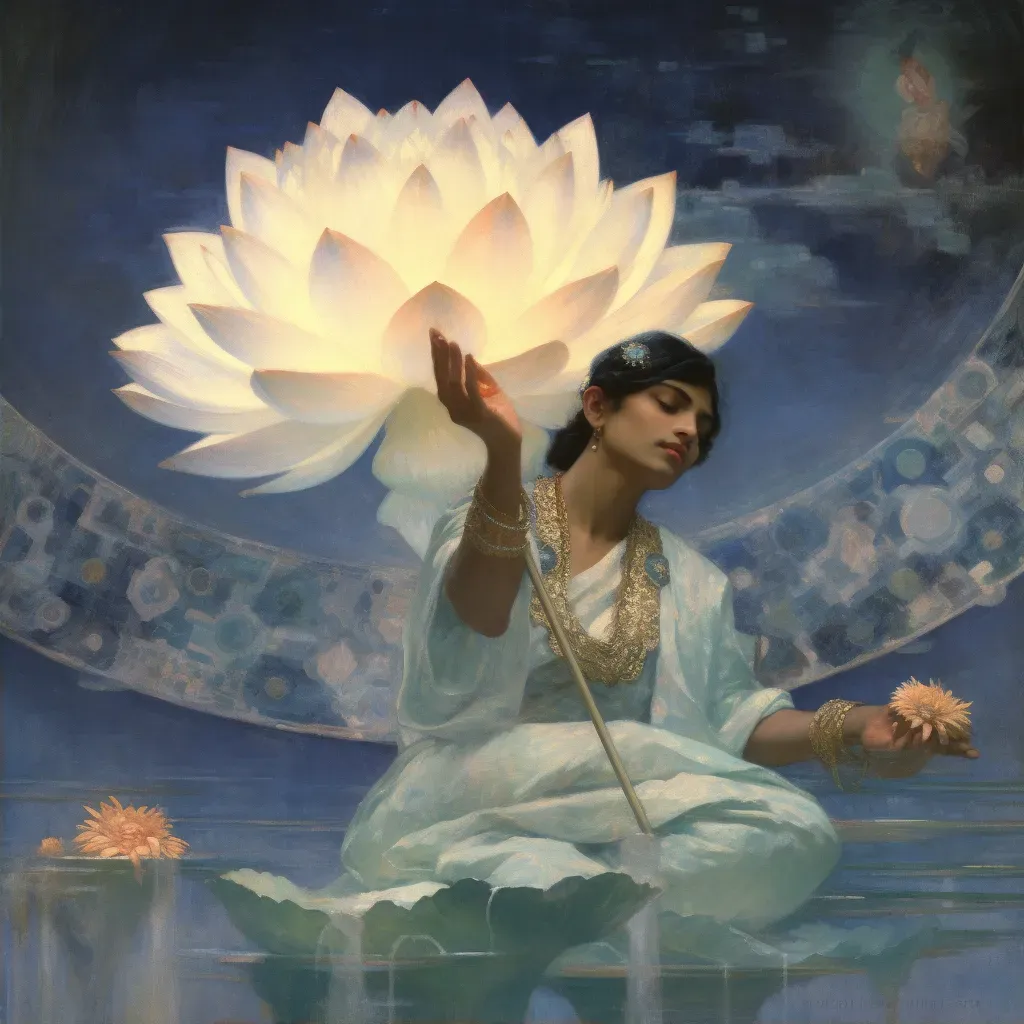 Image depicting Vishnu dreaming the universe with a cosmic lotus blooming - Image 2