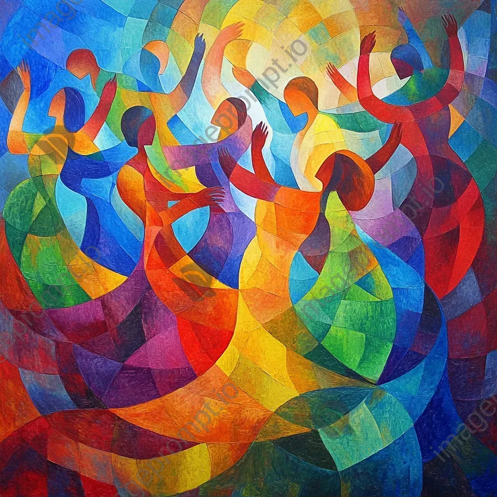 Acrylic painting of a vibrant traditional dance festival, representing unity in diversity - Image 1