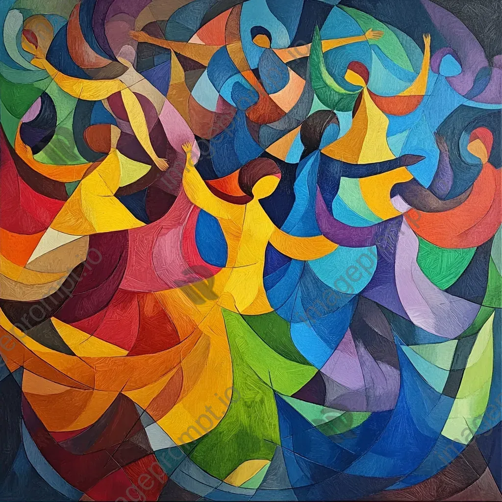 Acrylic painting of a vibrant traditional dance festival, representing unity in diversity - Image 2