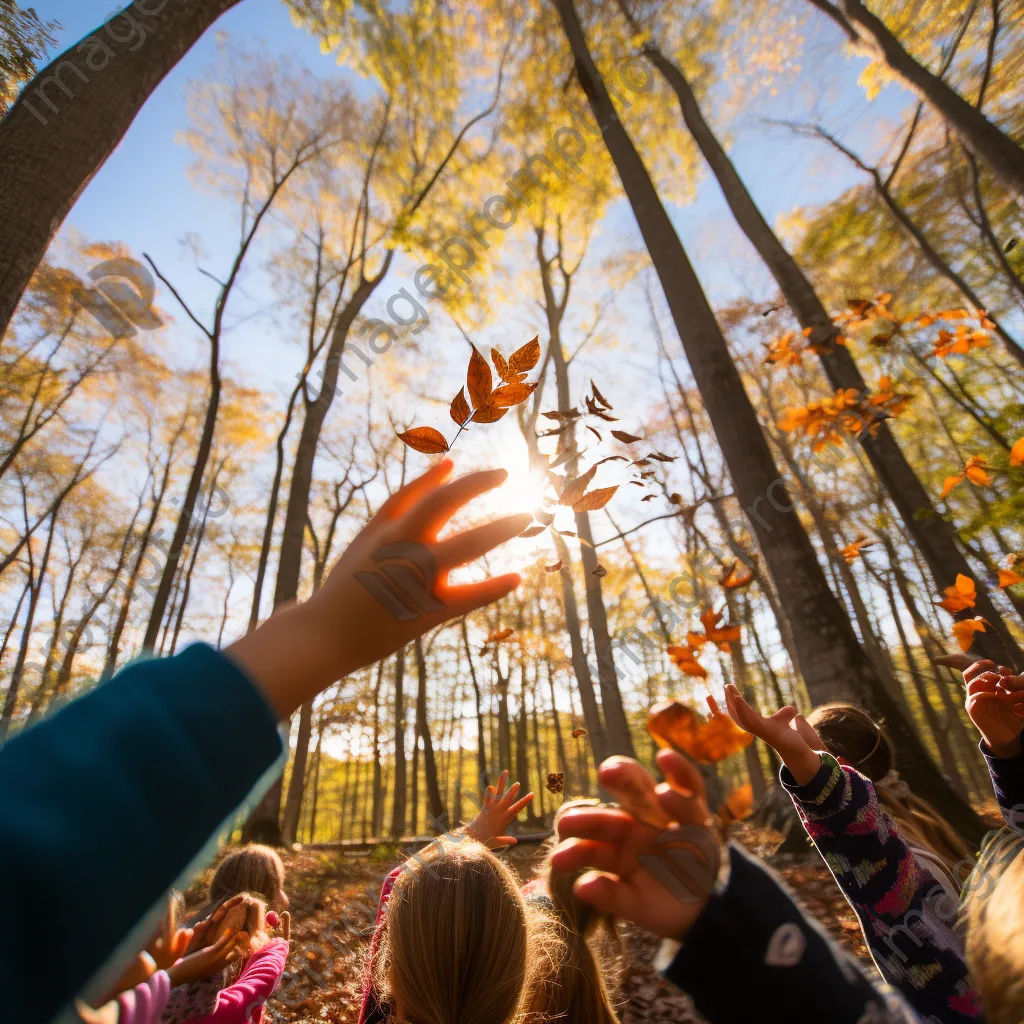 Children on a nature scavenger hunt outdoors - Image 1