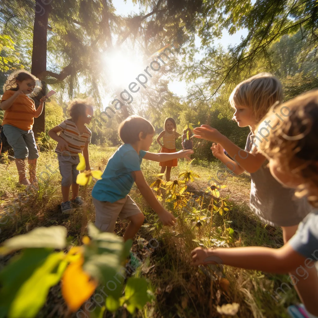 Children on a nature scavenger hunt outdoors - Image 3